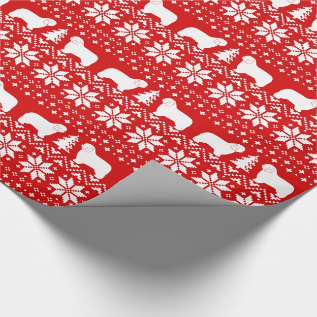 Polish Lowland Sheepdog Silhouettes Dog Christmas Wrapping Paper (Corner)