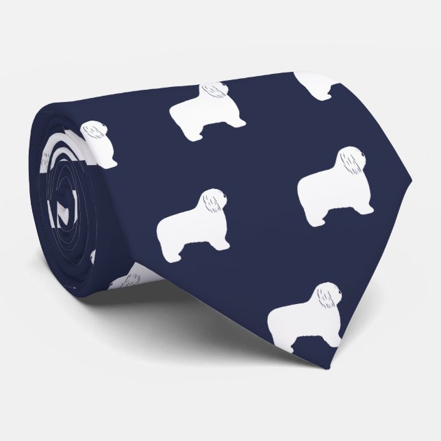 Polish Lowland Sheepdog Silhouettes Pattern Blue Tie (Rolled)