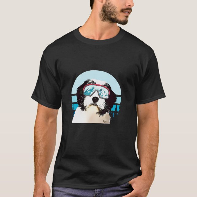 Polish Lowland Sheepdog Skiing Winter Ski Dog Love T-Shirt (Front)