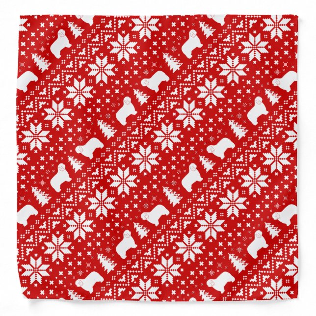 Polish Lowland Sheepdogs Christmas Pattern Red Bandana (Front)