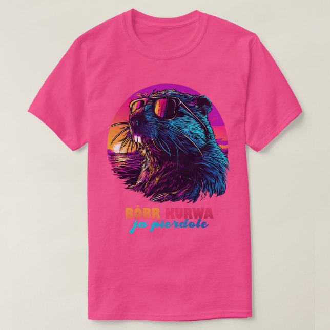 Polish Meme Bbr Bober Kurwa Ja Pierdole Synthwave T-Shirt (Design Front)
