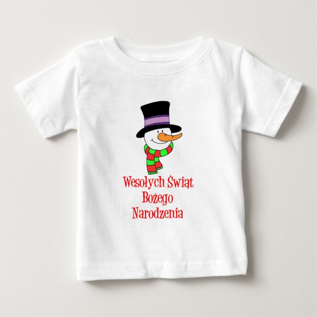 Polish Merry Christmas Snowman Baby T-Shirt (Front)