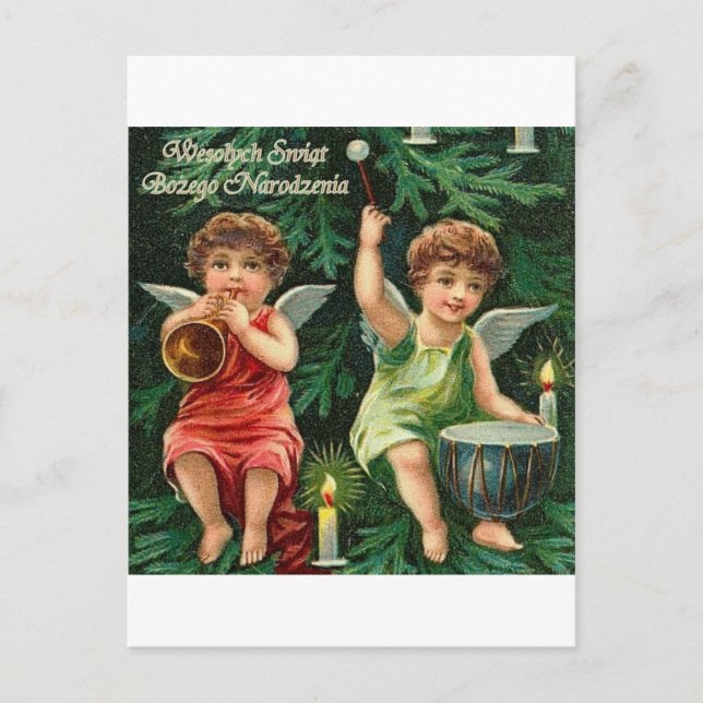 POLISH MERRY CHRISTMAS WESOLYCH SWIAT HOLIDAY POSTCARD (Front)