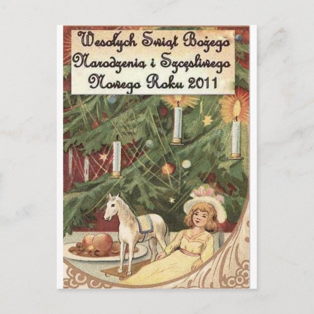 POLISH MERRY CHRISTMAS WESOLYCH SWIAT HOLIDAY POSTCARD (Front)