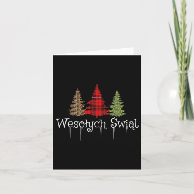 Polish Merry Christmas Wesolych Swiat Plaid Trees  Card (Front)