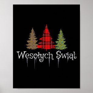 Polish Merry Christmas Wesolych Swiat Plaid Trees Poster