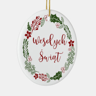 Polish Merry Christmas Wreath, Wesołych świąt Ceramic Ornament