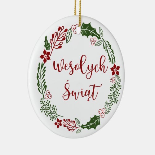 Polish Merry Christmas Wreath Wesołych świąt Ceramic Ornament