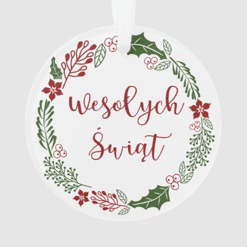 Polish Merry Christmas Wreath Wesołych świąt Ornament
