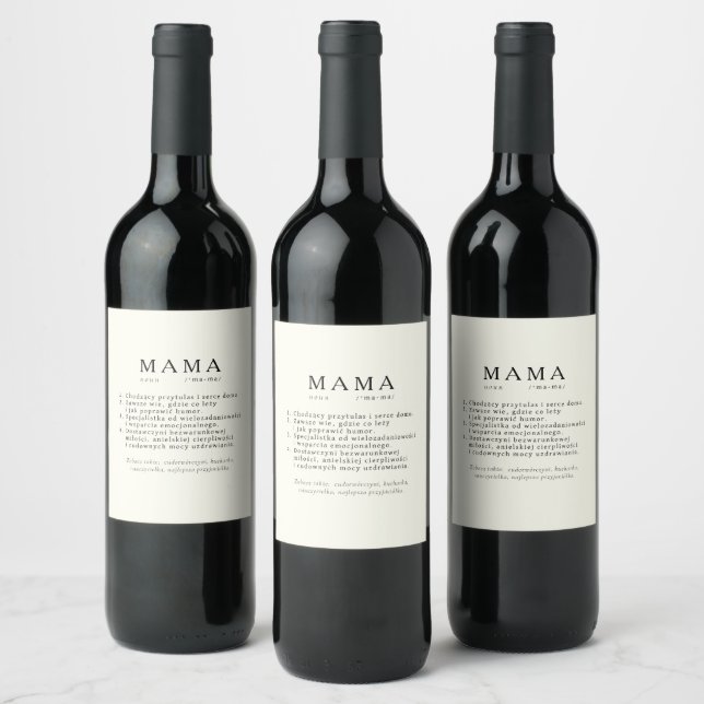 Polish Mom Gift - MAMA Definition  Wine Label (Bottles)