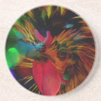 Polish Rooster and Heart Bokeh Coaster