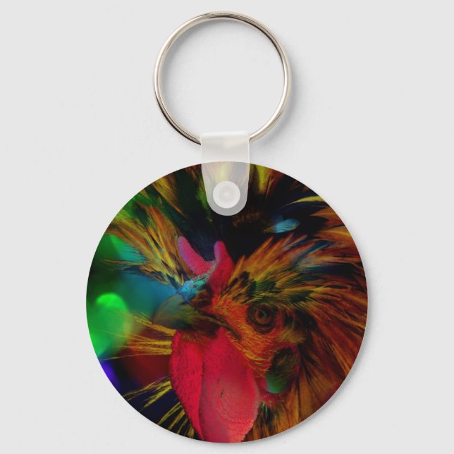 Polish Rooster and Heart Bokeh Keychain (Front)