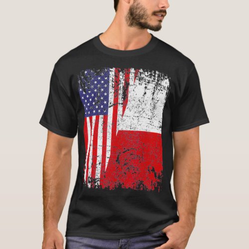 POLISH ROOTS  Half American Flag  USA POLAND FLAG  T_Shirt