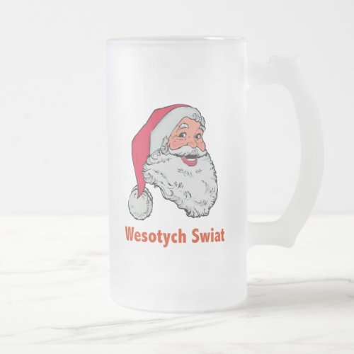 Polish Santa Frosted Glass Beer Mug