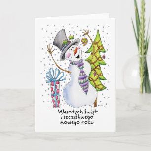 Polish - Snowman - Happy Snowman - Wesołych świąt Holiday Card