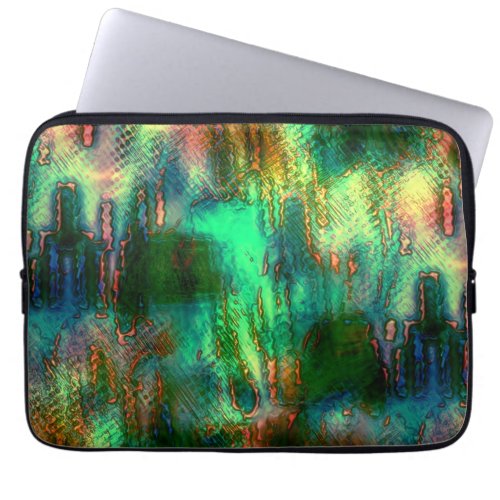 Polish stains and texture mix burnt green yellow  laptop sleeve