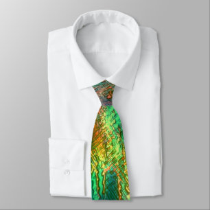 Polish stains and texture mix, burnt green yellow  neck tie
