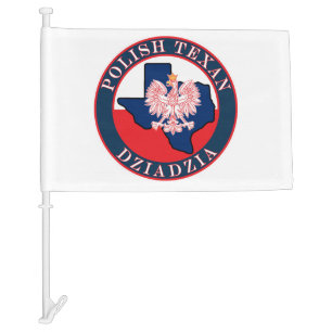 Polish Texan Dziadzia Round Car Flag