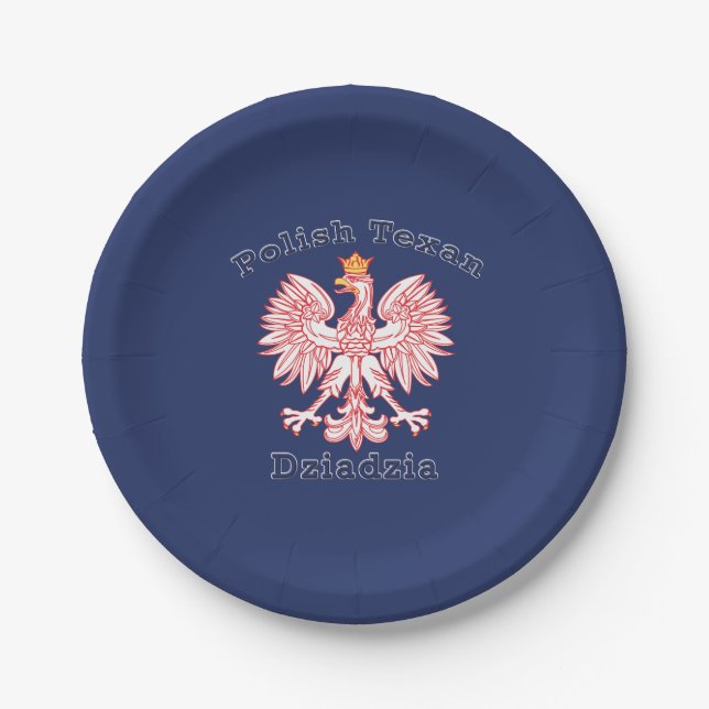 Polish Texan Eagle Dziadzia Paper Plates (Front)