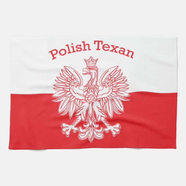 Polish Texan White Eagle Kitchen Towel (Horizontal)
