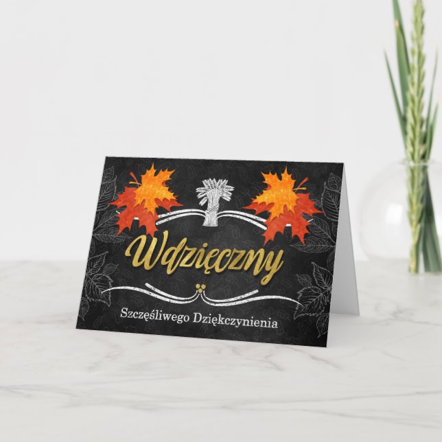 Polish Thanksgiving Grateful Blessings Chalk Holiday Card (Front)