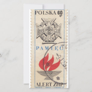 Polish vintage postage stamp thank you card
