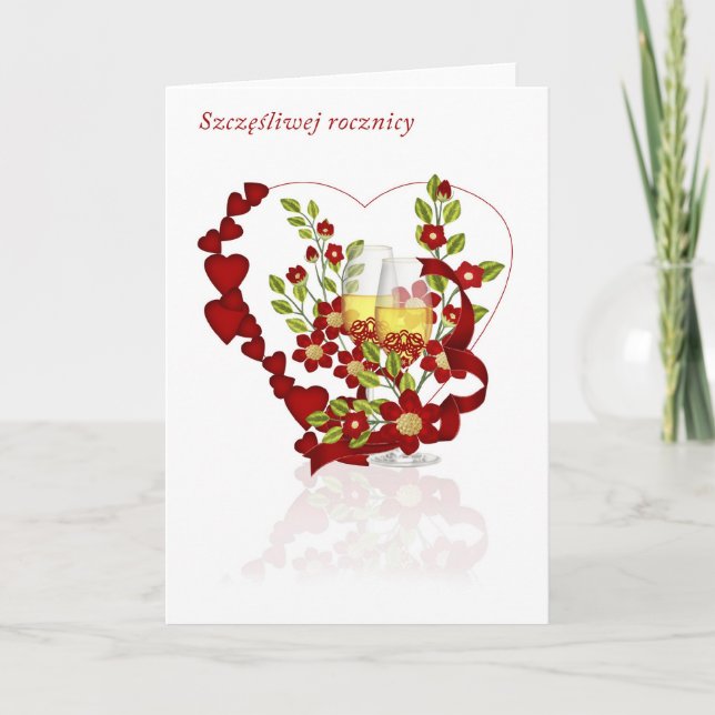 Polish Wedding Anniversary With Champagne Flowers Card (Front)