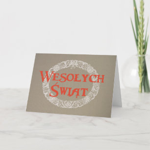 Polish White Christmas Wreath Red on Burlap Holiday Card