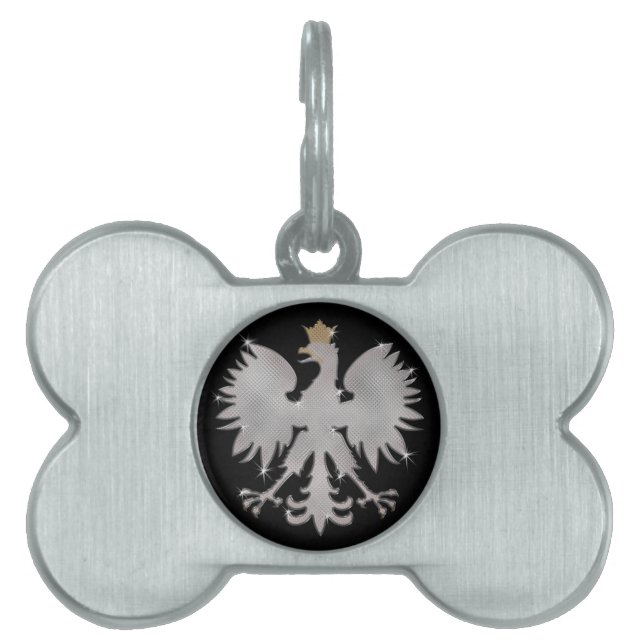 Polish White Eagle Bling Dog Bone Tag (Front)