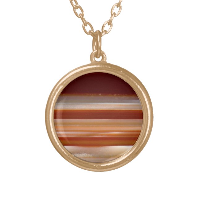 Polished Agate Mineral Rock Nature Photography on Gold Plated Necklace (Front)