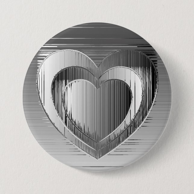 Polished chrome hearts pinback button (Front)