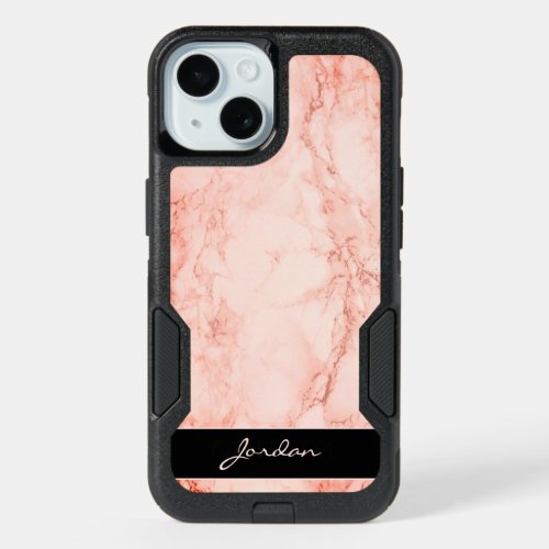 Polished Coral Pink or Marble Stone with Name iPhone 15 Case