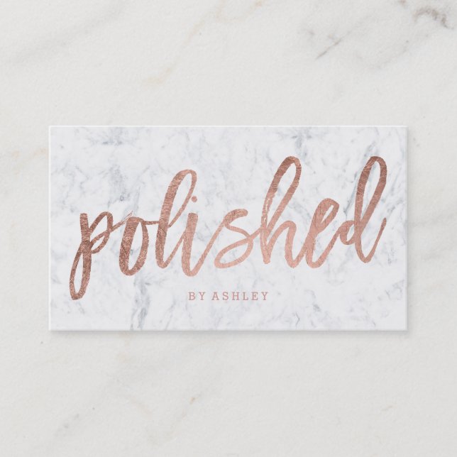 Polished elegant rose gold typography marble business card (Front)