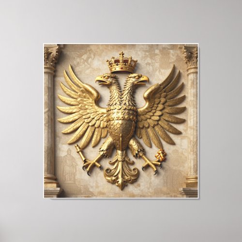 Polished Golden Eagle Statue Mounted on Classical  Canvas Print