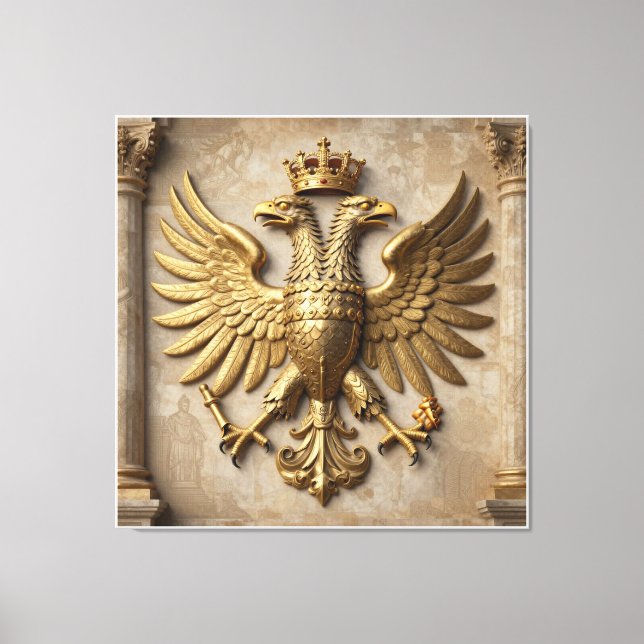 Polished Golden Eagle Statue Mounted on Classical  Canvas Print (Front)