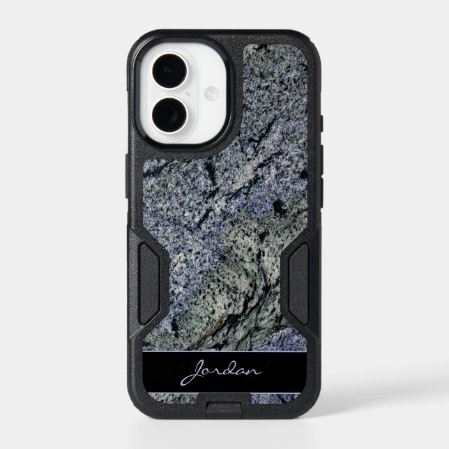 Polished Granite Blue, Sage & Gray with Name Otterbox iPhone Case (Back)
