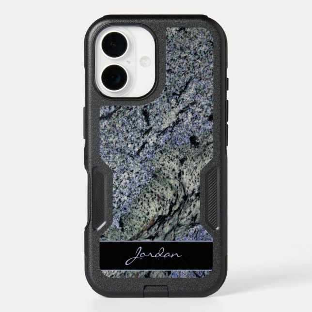 Polished Granite Blue, Sage & Gray with Name Otterbox iPhone Case (Back)