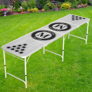 Polished Gray Wooden Boards Family Monogram & Name Beer Pong Table