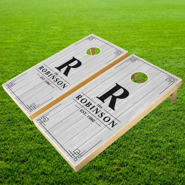 Polished Gray Wooden Boards Family Name & Initial  Cornhole Set (Creator Uploaded)