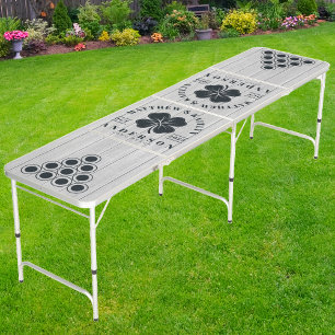 Polished Gray Wooden Boards Irish Lucky Clover Wed Beer Pong Table