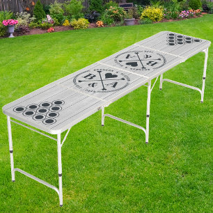 Polished Gray Wooden Boards Wedding Heart Crossing Beer Pong Table