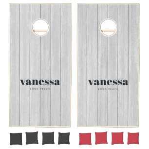 Polished Gray Wooden Minimal Modern Classic Name Cornhole Set