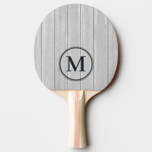 Polished Gray Wooden Monogram Ping Pong Paddle (Back)