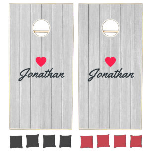 Polished Gray Wooden Vintage Heart Signature Cornhole Set