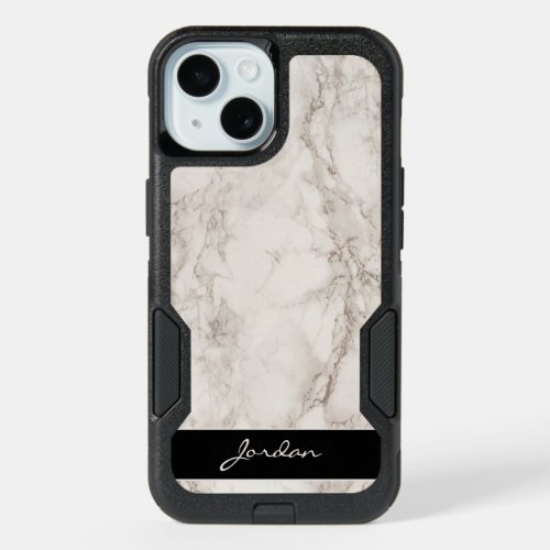 Polished Ivory White Marble Stone with Name iPhone 15 Case