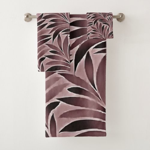 Polished Leaves In Deep Ruby Red Pinks Bath Towel Set