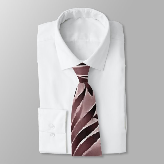 Polished Leaves In Deep Ruby Red Pinks Neck Tie (Tied)