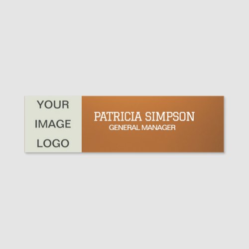 Polished Metallic Orange Image Logo Name Title Name Tag