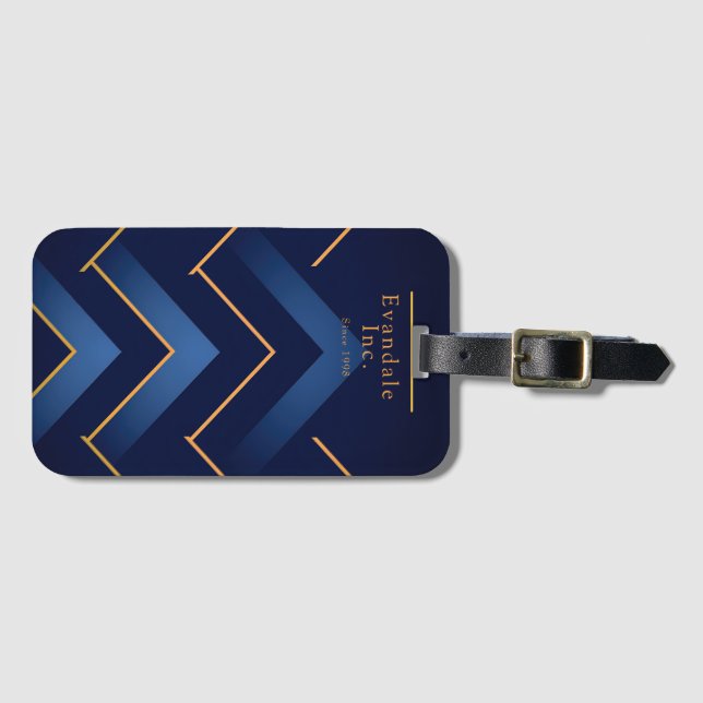 Polished Navy Gold Chevron Personalized Luggage Tag (Front Horizontal)