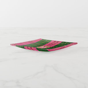 Polished Pink & Green Plaid Monogram Trinket Tray